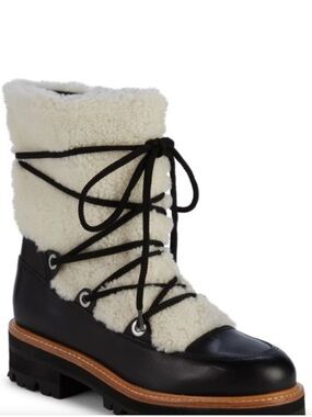 Marc Fisher Isha Black Leather Lace-Up Shearling Winter Boot